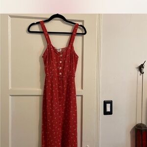 Rouje Red Floral Midi Dress with Button Front size 34